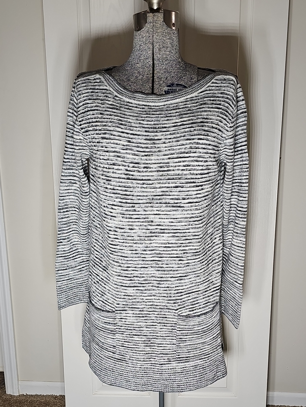 Eight Eight Eight Black White Space Dye Cotton Knit Tunic Sweater M